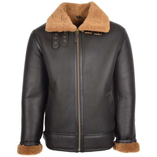 Mens Top Gun Style Sheepskin Jacket Oscar Brown Ginger - genuine sheepskin jacket in brown ginger with two outer pockets