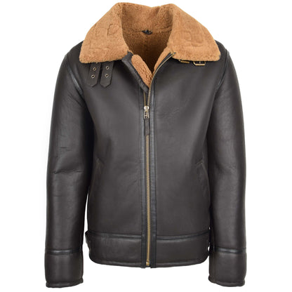 Mens Top Gun Style Sheepskin Jacket Oscar Brown Ginger - genuine sheepskin jacket in brown ginger with two outer pockets
