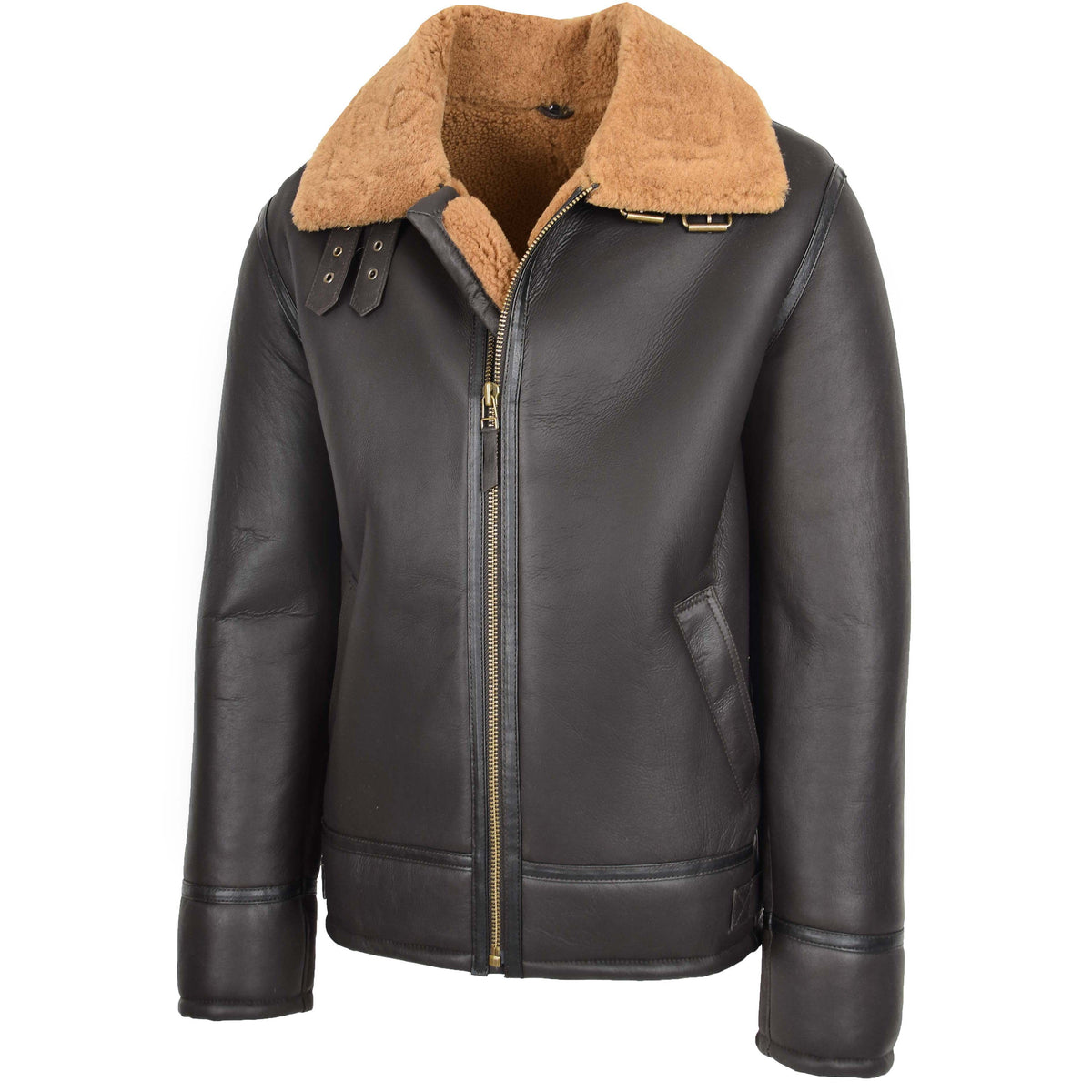 Mens Top Gun Style Sheepskin Jacket Oscar Brown Ginger - genuine sheepskin jacket in brown ginger with two outer pockets