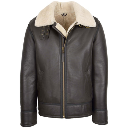 Mens Top Gun Style Sheepskin Jacket Oscar Brown White - genuine sheepskin jacket in brown white with two outer pockets
