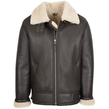 Mens Top Gun Style Sheepskin Jacket Oscar Brown White - genuine sheepskin jacket in brown white with two outer pockets
