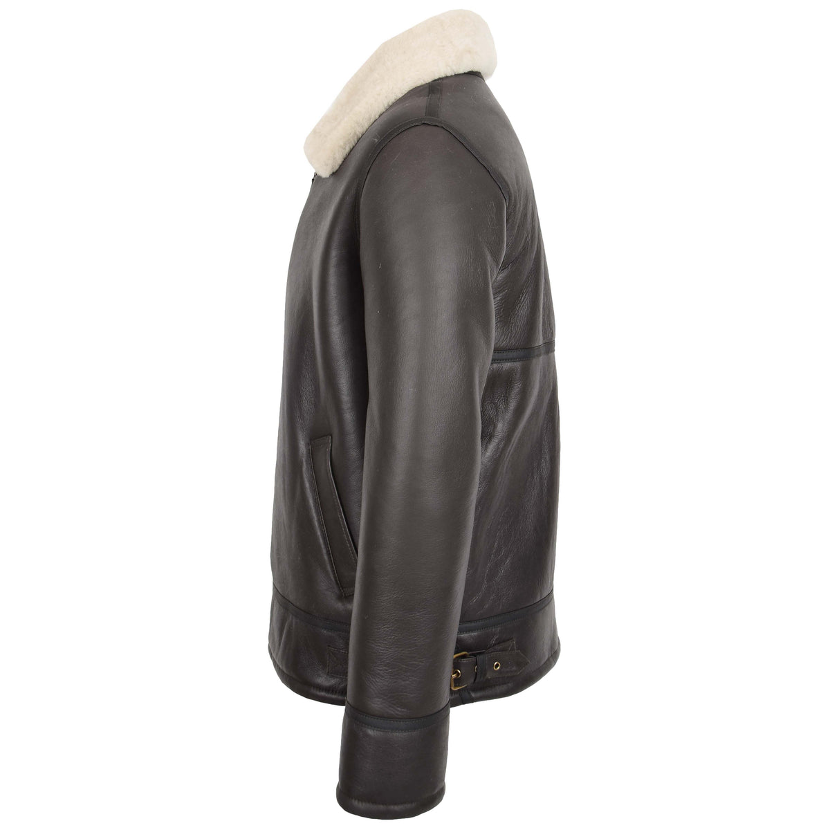 Mens Top Gun Style Sheepskin Jacket Oscar Brown White - genuine sheepskin jacket in brown white with two outer pockets