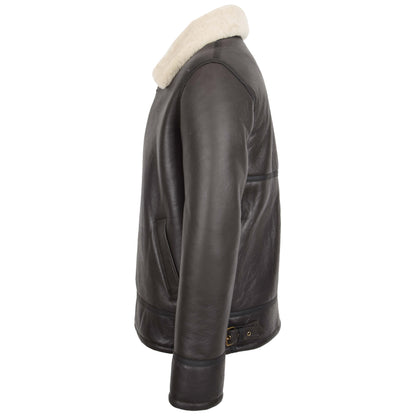 Mens Top Gun Style Sheepskin Jacket Oscar Brown White - genuine sheepskin jacket in brown white with two outer pockets
