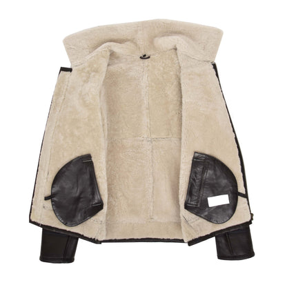 Mens Top Gun Style Sheepskin Jacket Oscar Brown White - genuine sheepskin jacket in brown white with two outer pockets