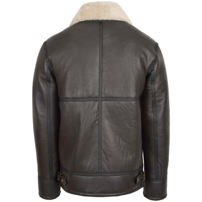 Mens Top Gun Style Sheepskin Jacket Oscar Brown White - genuine sheepskin jacket in brown white with two outer pockets