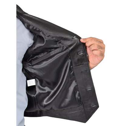 Mens Leather Buttoned Waistcoat Gilet Calvin Black - genuine leather vest in black with waistcoat