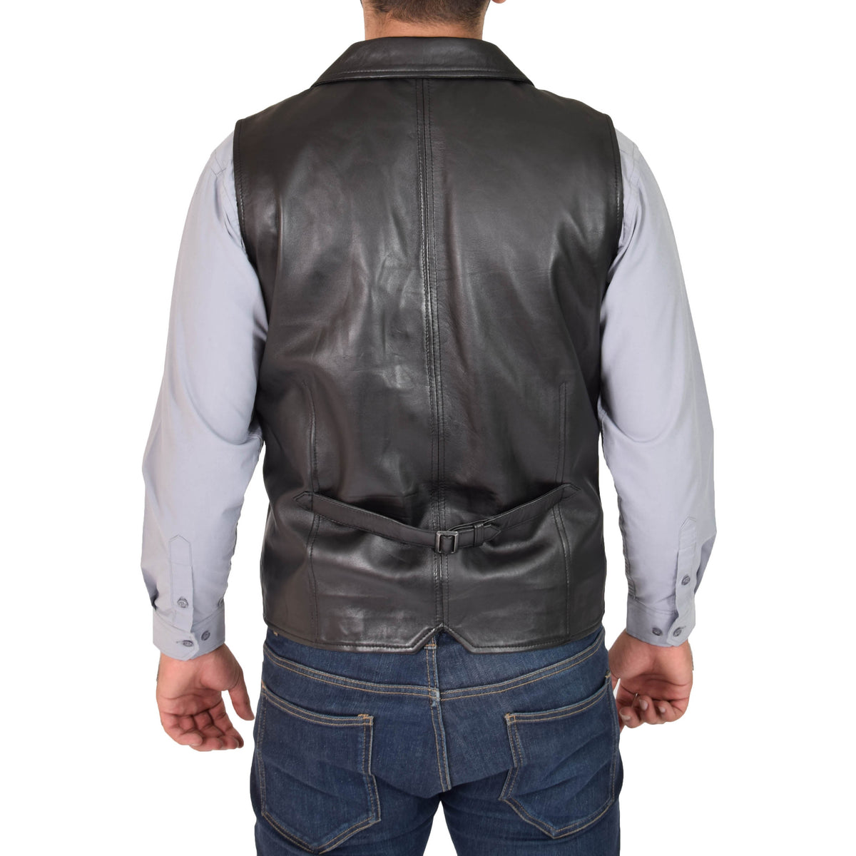 Mens Leather Buttoned Waistcoat Gilet Calvin Black - genuine leather vest in black with gilet