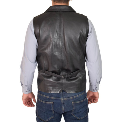 Mens Leather Buttoned Waistcoat Gilet Calvin Black - genuine leather vest in black with gilet