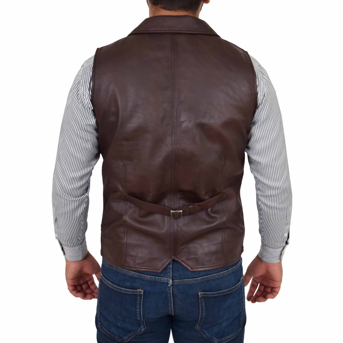 Mens Leather Buttoned Waistcoat Gilet Calvin Brown - genuine leather vest in brown with gilet