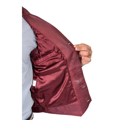 Mens Leather Buttoned Waistcoat Gilet Calvin Burgundy - genuine leather vest in burgundy with waistcoat