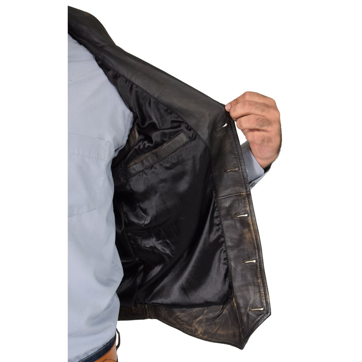Mens Leather Buttoned Waistcoat Gilet Calvin Rub Off - genuine leather vest with waistcoat