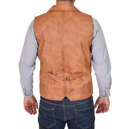 Mens Leather Buttoned Waistcoat Gilet Calvin Tan - genuine leather vest in tan with gilet