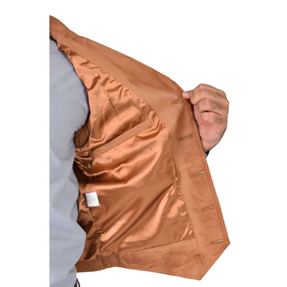 Mens Leather Buttoned Waistcoat Gilet Calvin Tan - genuine leather vest in tan with waistcoat
