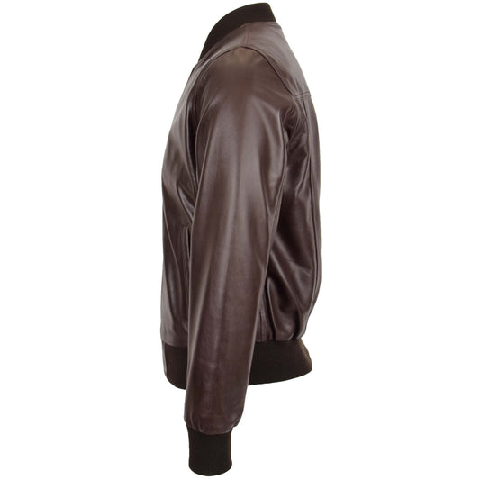 Mens Leather MA-1 Bomber Jacket Ryan Brown - genuine leather jacket in brown with bomber