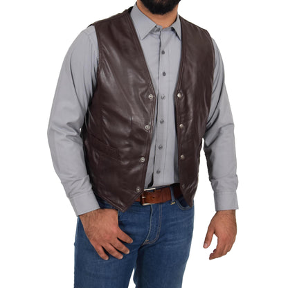 Mens Leather Traditional Waistcoat Petrelli Brown - genuine leather vest in brown with waistcoat
