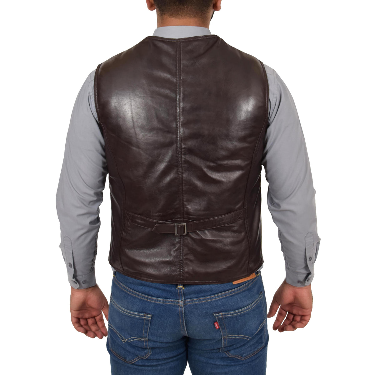 Mens Leather Traditional Waistcoat Petrelli Brown - genuine leather vest in brown with waistcoat