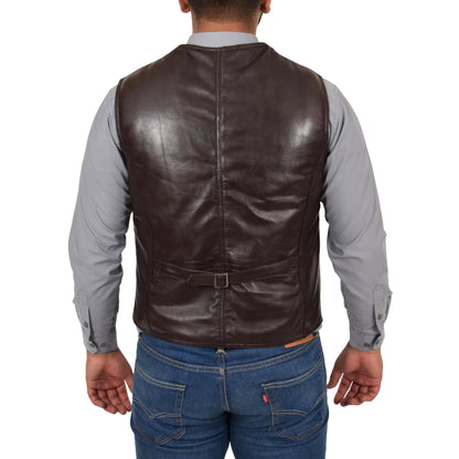 Mens Leather Traditional Waistcoat Petrelli Brown - genuine leather vest in brown with waistcoat