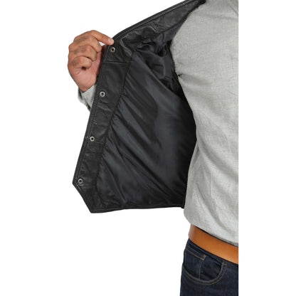 Mens Leather Traditional Waistcoat Petrelli Black - genuine leather vest in black with two outer pockets
