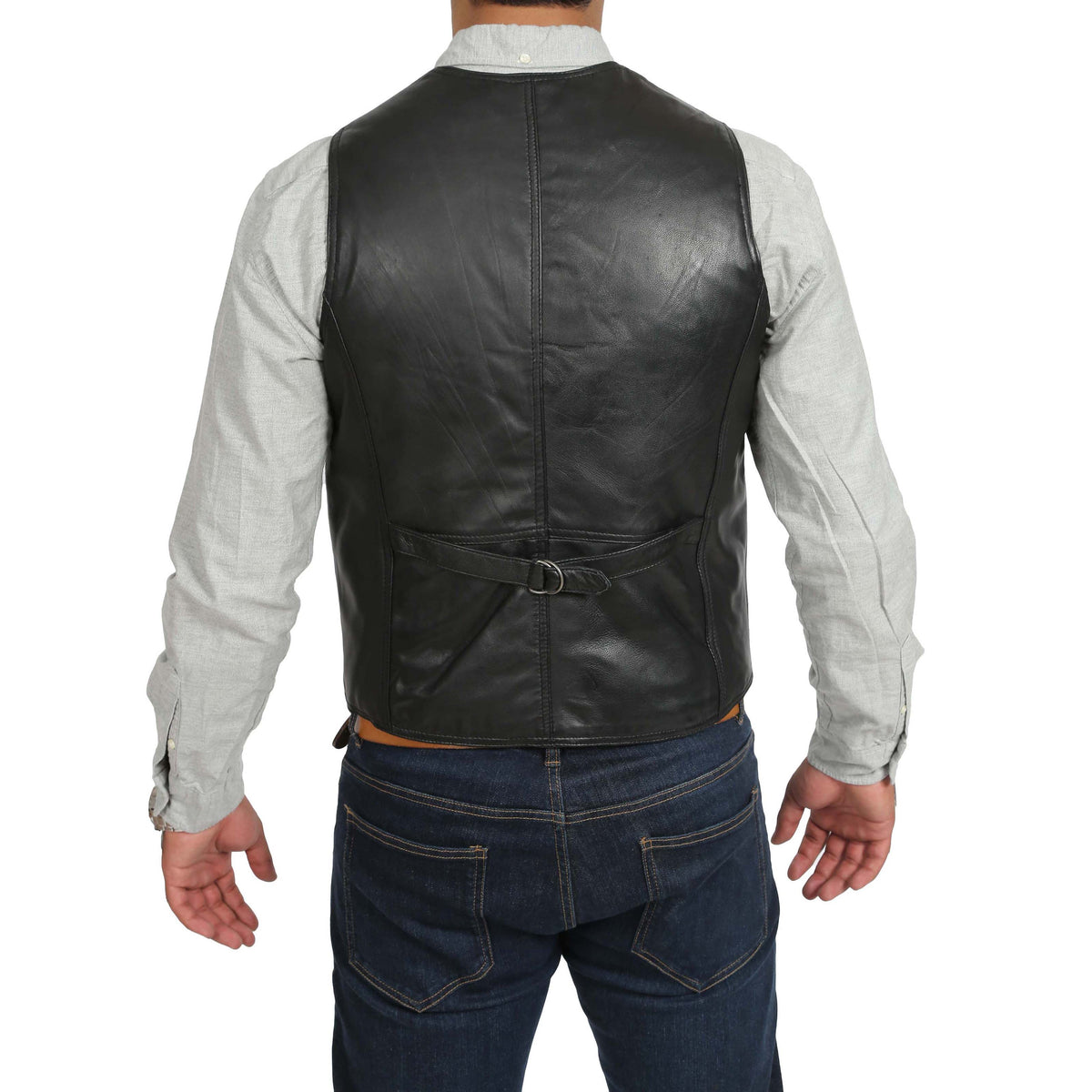 Mens Leather Traditional Waistcoat Petrelli Black - genuine leather vest in black with waistcoat