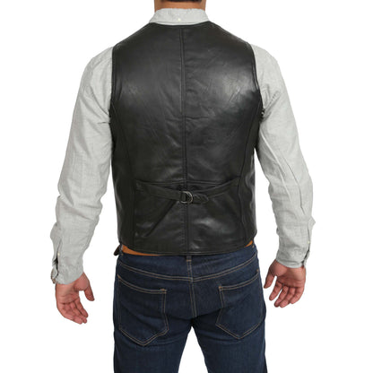 Mens Leather Traditional Waistcoat Petrelli Black - genuine leather vest in black with waistcoat