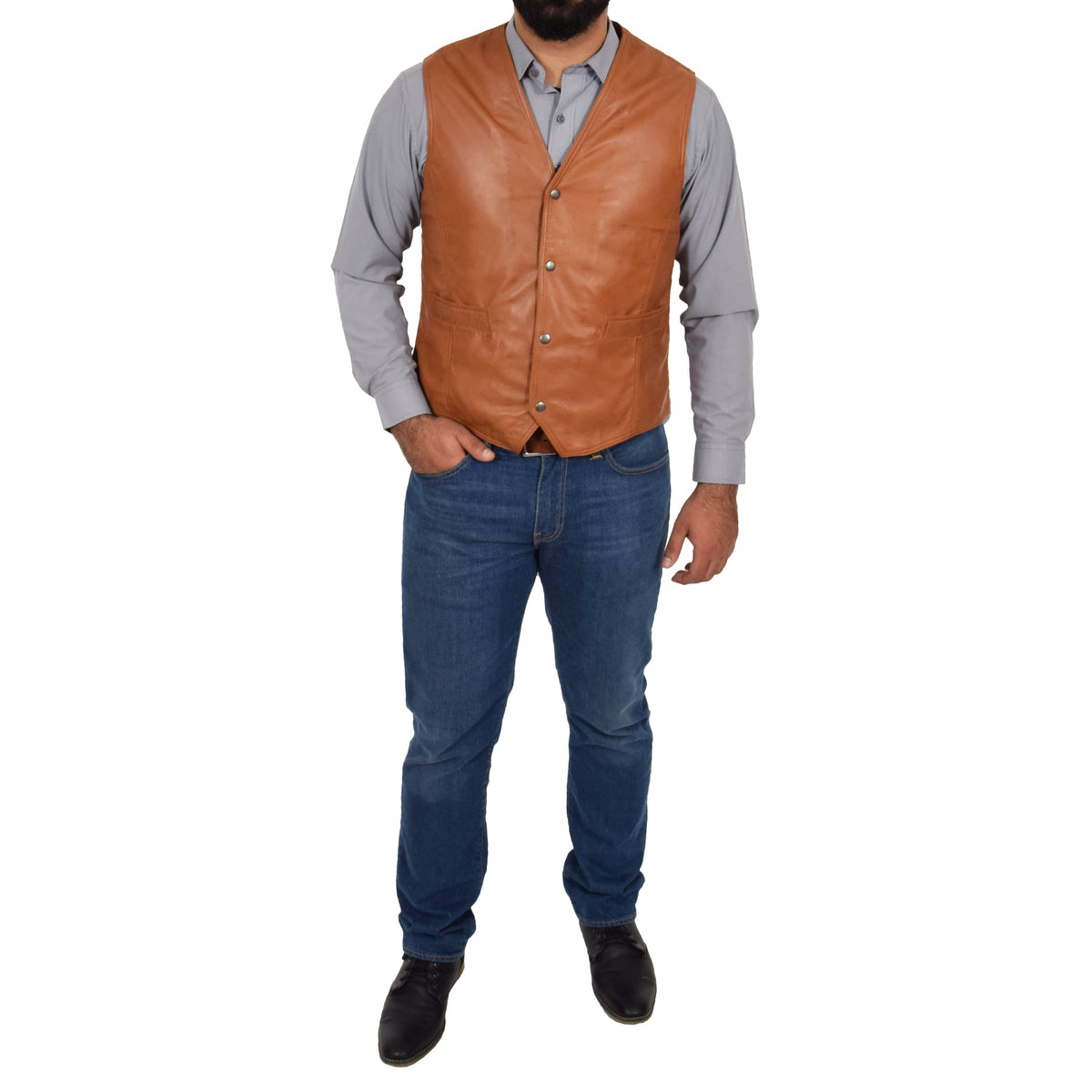 Mens Leather Traditional Waistcoat Petrelli Tan - genuine leather vest in tan with waistcoat