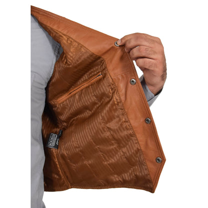 Mens Leather Traditional Waistcoat Petrelli Tan - genuine leather vest in tan with two outer pockets