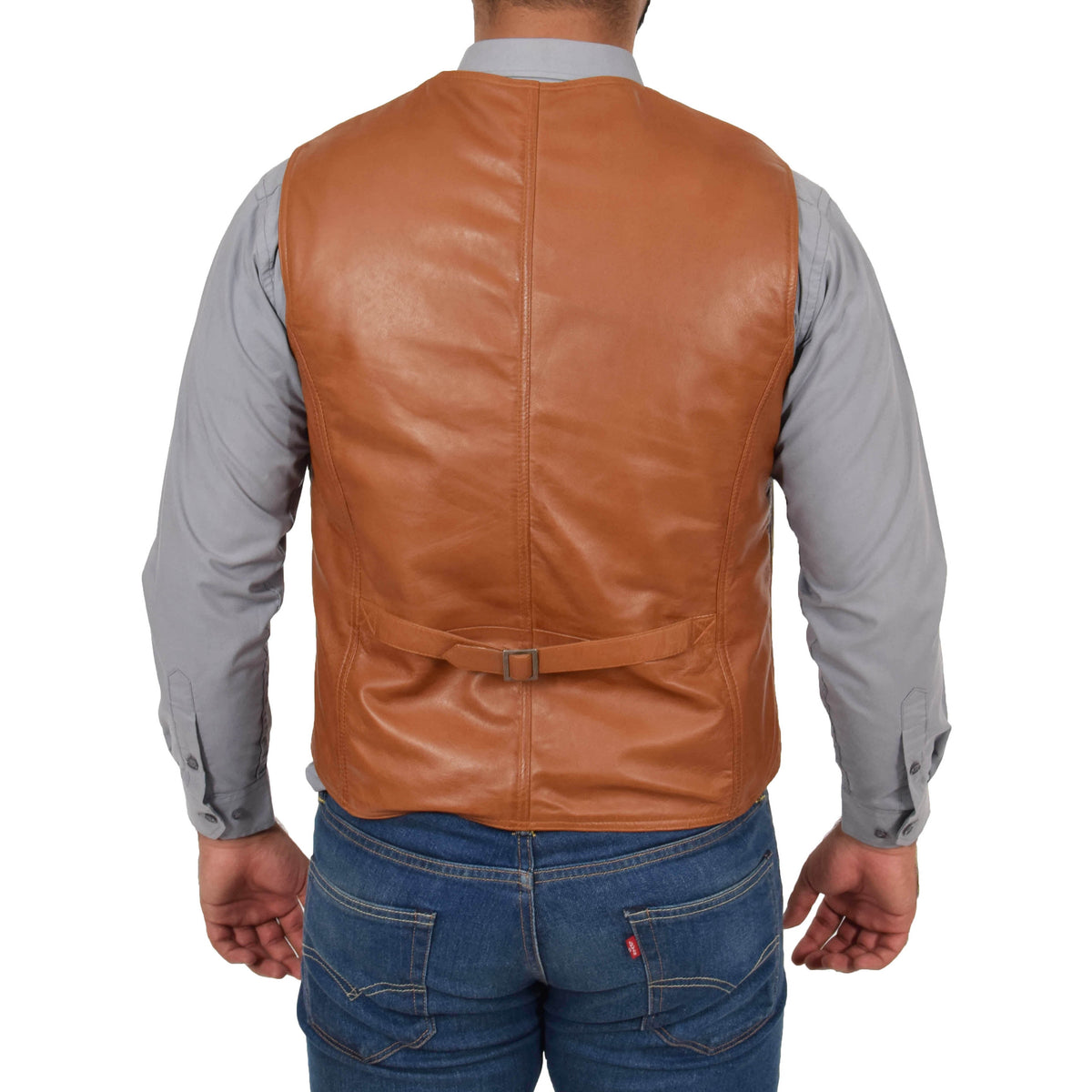 Mens Leather Traditional Waistcoat Petrelli Tan - genuine leather vest in tan with waistcoat