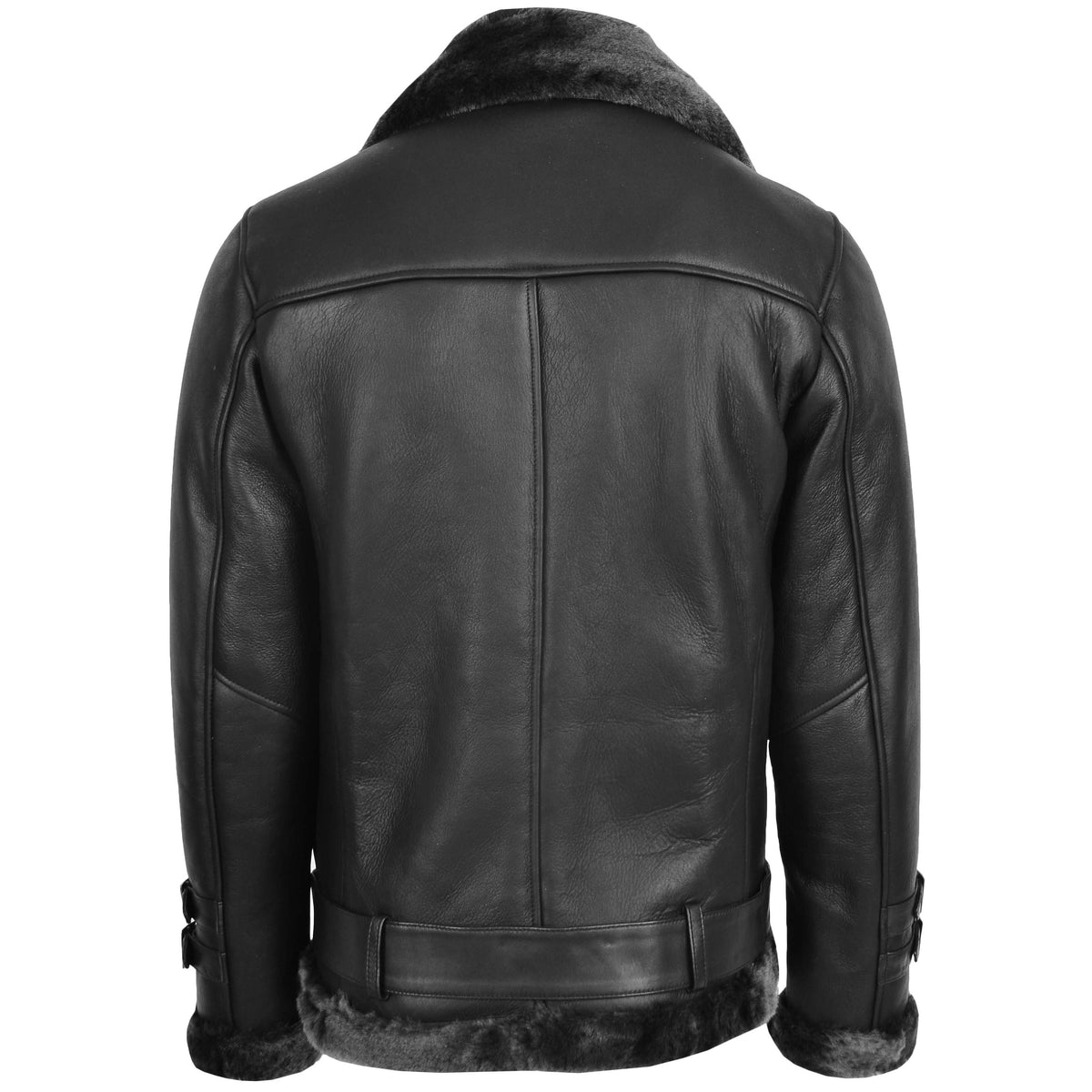Mens Sheepskin Aviator Jacket Cross Zip Biker Style Alvin Black - genuine sheepskin jacket in black with cross zip