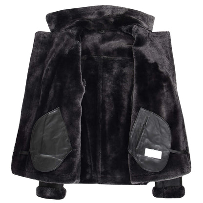 Mens Sheepskin Aviator Jacket Cross Zip Biker Style Alvin Black - genuine sheepskin jacket in black with cross zip