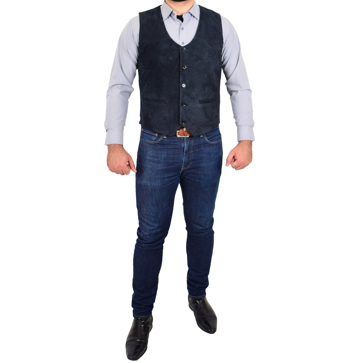 Mens Suede Button Fastening Waistcoat Don Navy - genuine suede vest in navy with button fastening