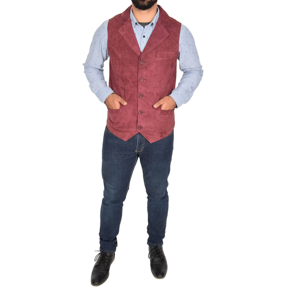 Mens Suede Buttoned Waistcoat Gilet Devin Burgundy - genuine suede vest in burgundy with gilet