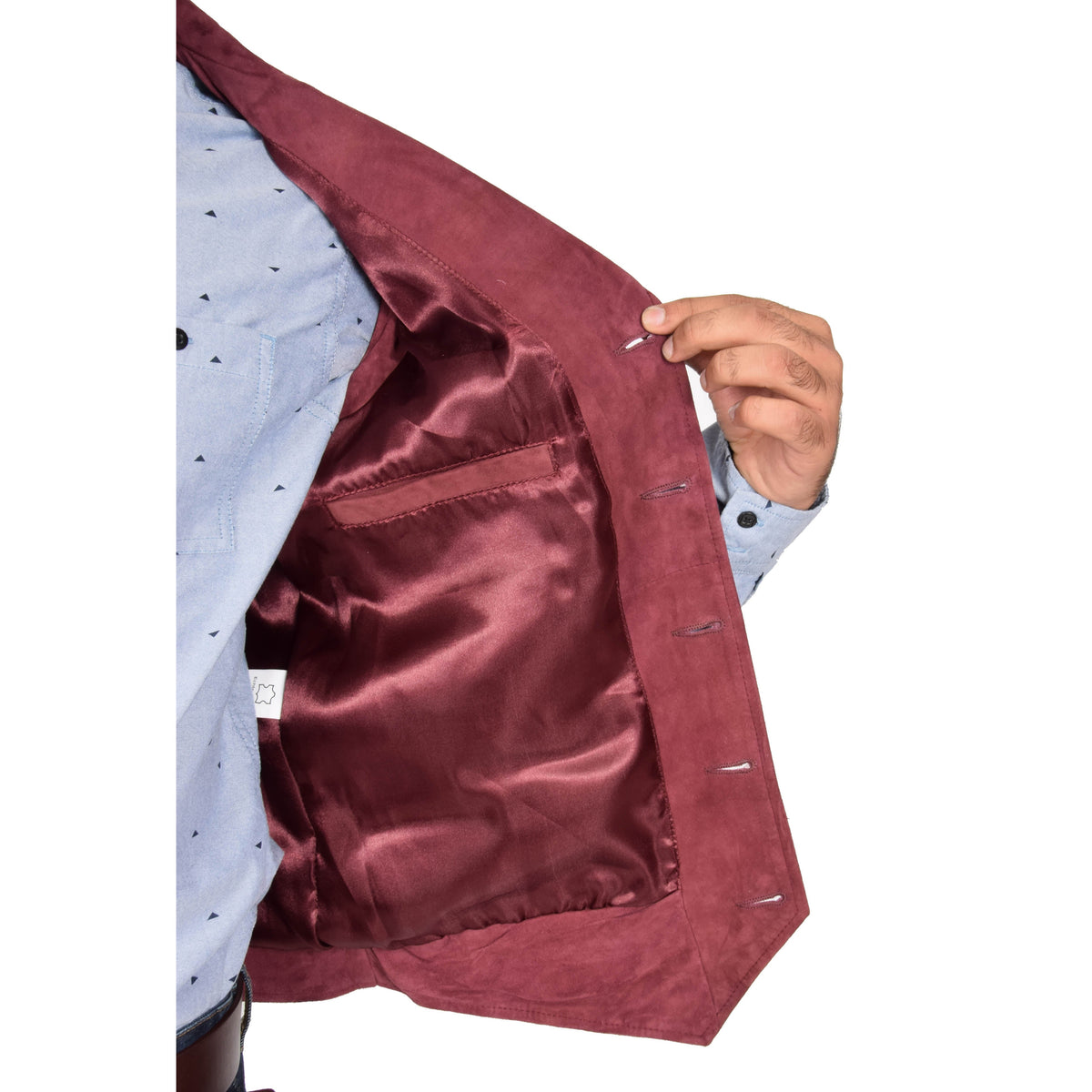 Mens Suede Buttoned Waistcoat Gilet Devin Burgundy - genuine suede vest in burgundy with waistcoat