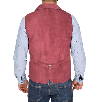 Mens Suede Buttoned Waistcoat Gilet Devin Burgundy - genuine suede vest in burgundy with gilet