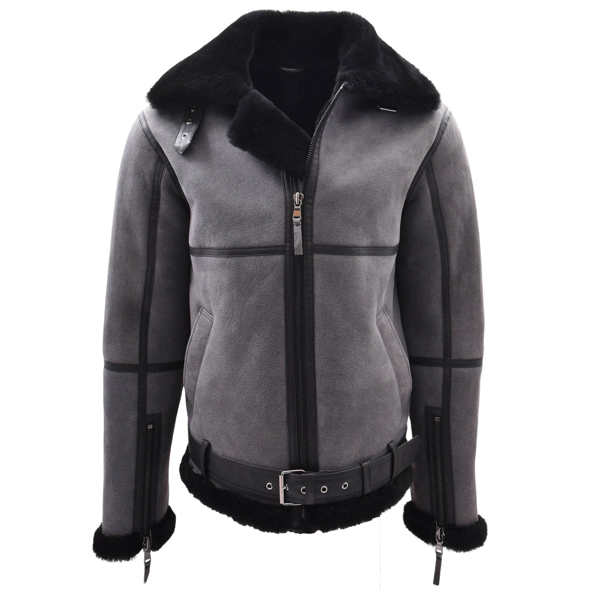 Original RAF Flying Sheepskin Jacket Tyler Grey Black Shearling - genuine sheepskin jacket with two outer pockets