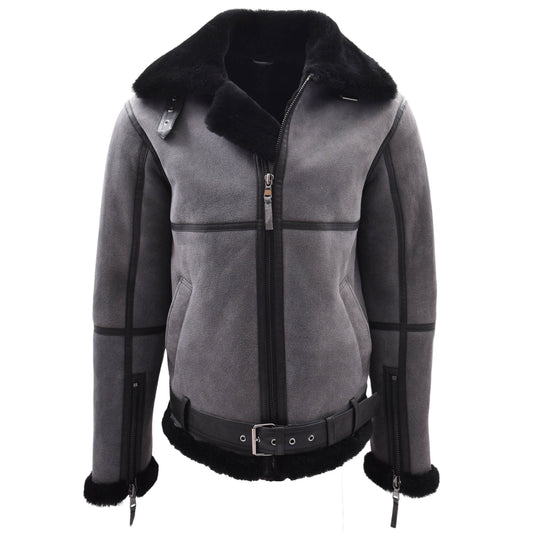 Original RAF Flying Sheepskin Jacket Tyler Grey Black Shearling - genuine sheepskin jacket with two outer pockets