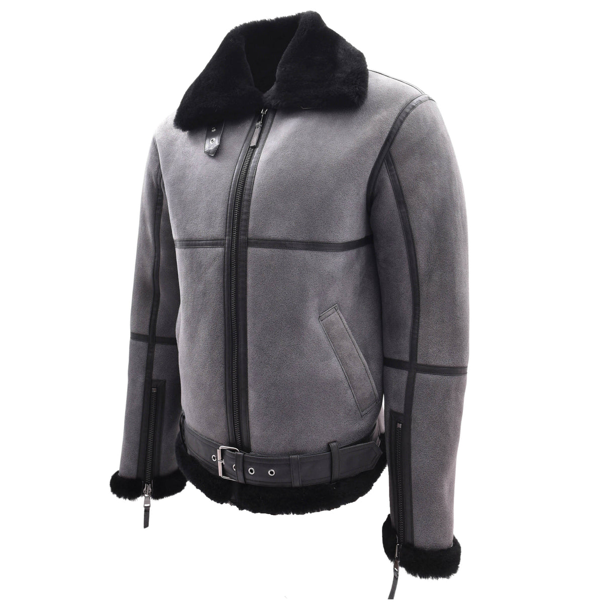 Original RAF Flying Sheepskin Jacket Tyler Grey Black Shearling - genuine sheepskin jacket with two outer pockets