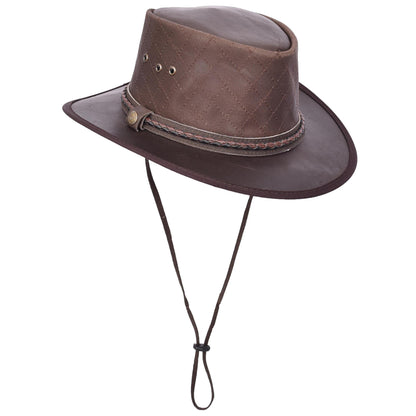 Real Leather Australian Bush Hat Outback Traveller Cowboy Style Brown - genuine leather cowboy hat in brown