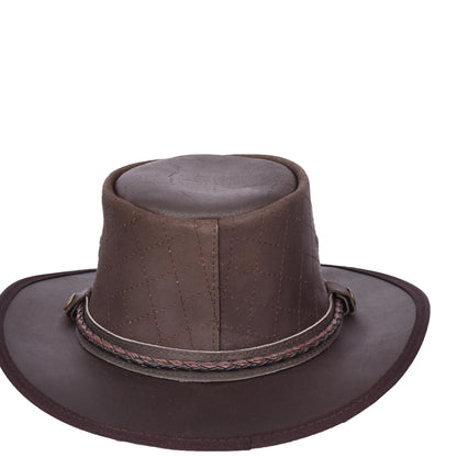 Real Leather Australian Bush Hat Outback Traveller Cowboy Style Brown - genuine leather cowboy hat in brown