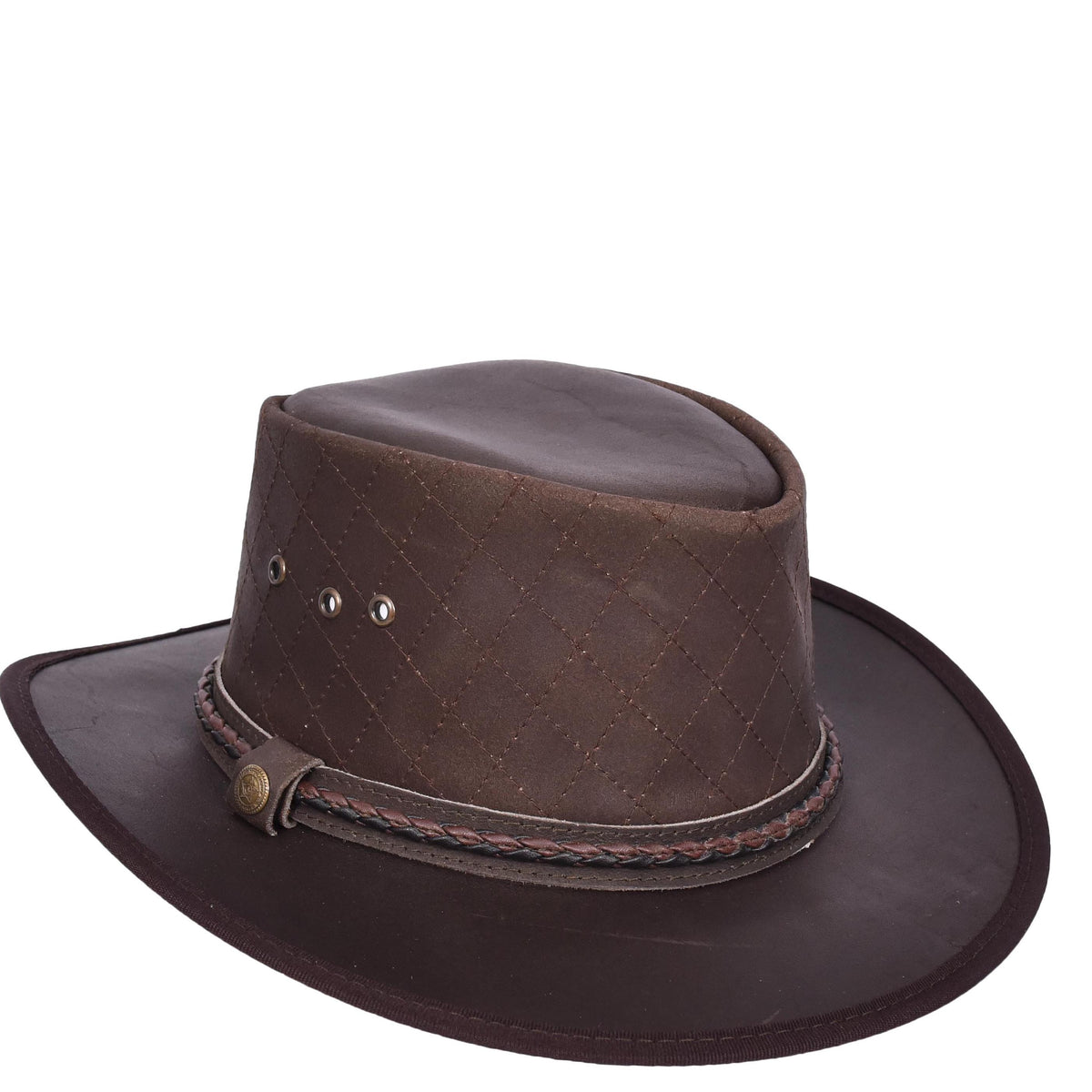 Real Leather Australian Bush Hat Outback Traveller Cowboy Style Brown - genuine leather cowboy hat in brown