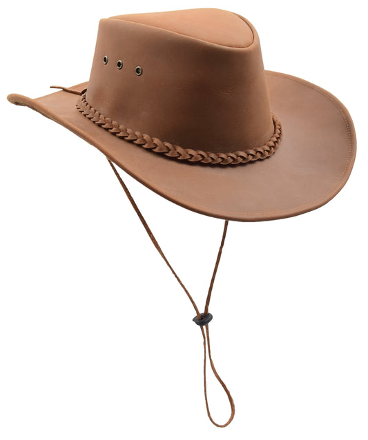 Real Leather Cowboy Australian Bush Hat Tan - genuine leather cowboy hat in tan