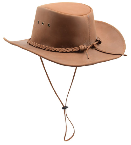 Real Leather Cowboy Australian Bush Hat Tan - genuine leather cowboy hat in tan