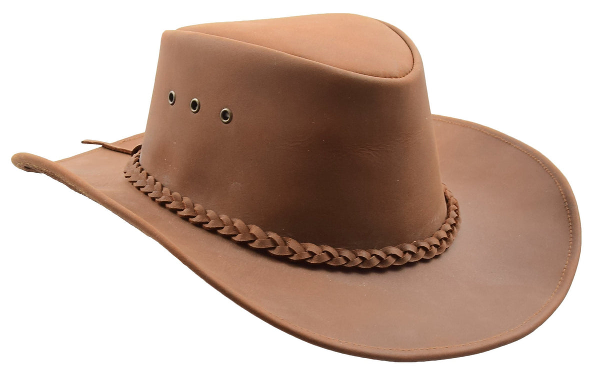 Real Leather Cowboy Australian Bush Hat Tan - genuine leather cowboy hat in tan
