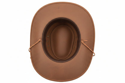 Real Leather Cowboy Australian Bush Hat Tan - genuine leather cowboy hat in tan