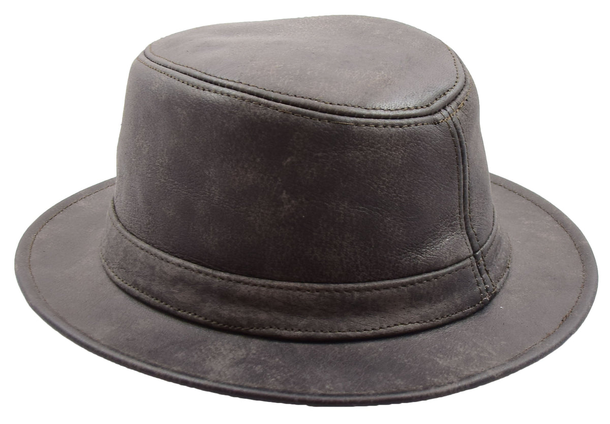 Real Leather Trilby Hat Soft Lightweight Brown - genuine leather trilby hat in brown
