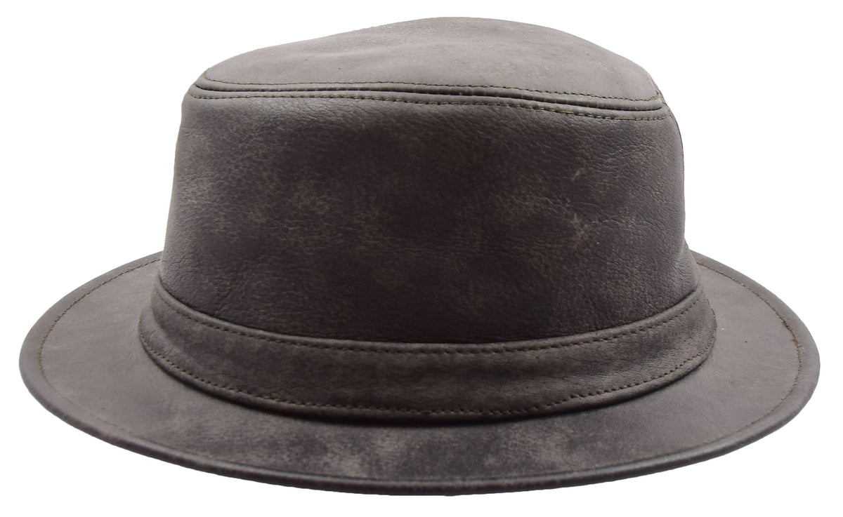 Real Leather Trilby Hat Soft Lightweight Brown - genuine leather trilby hat in brown