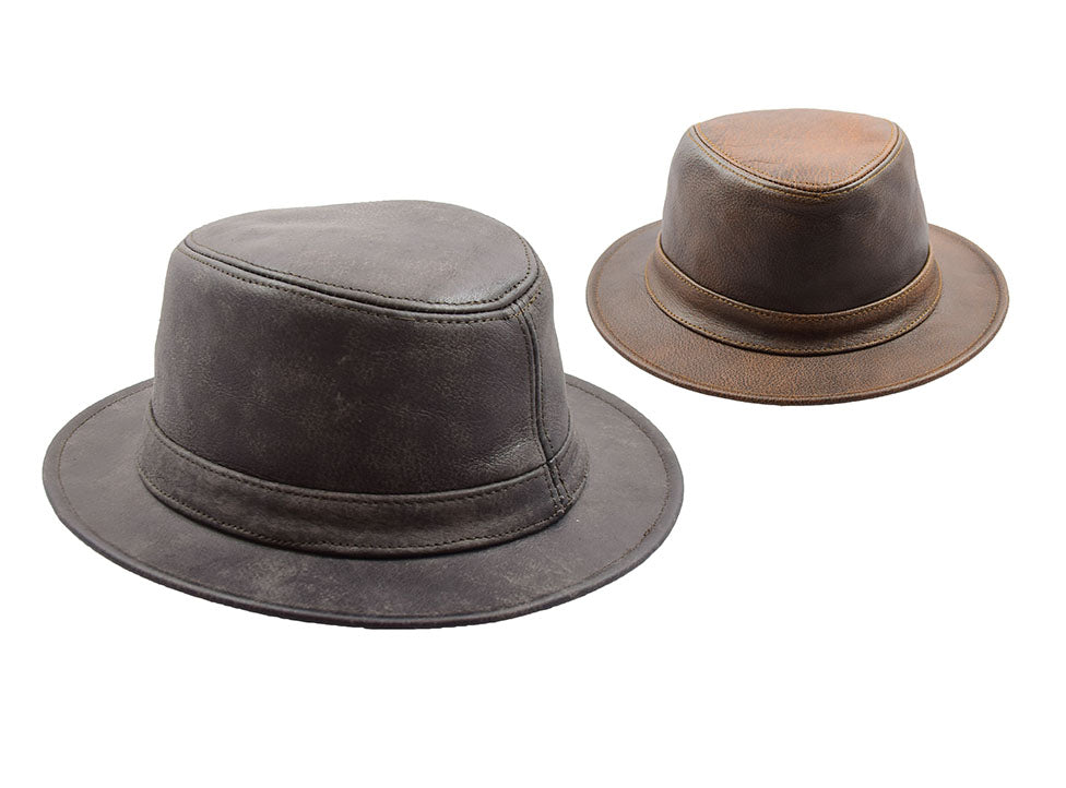 Real Leather Trilby Hat Soft Lightweight Brown - genuine leather trilby hat in brown