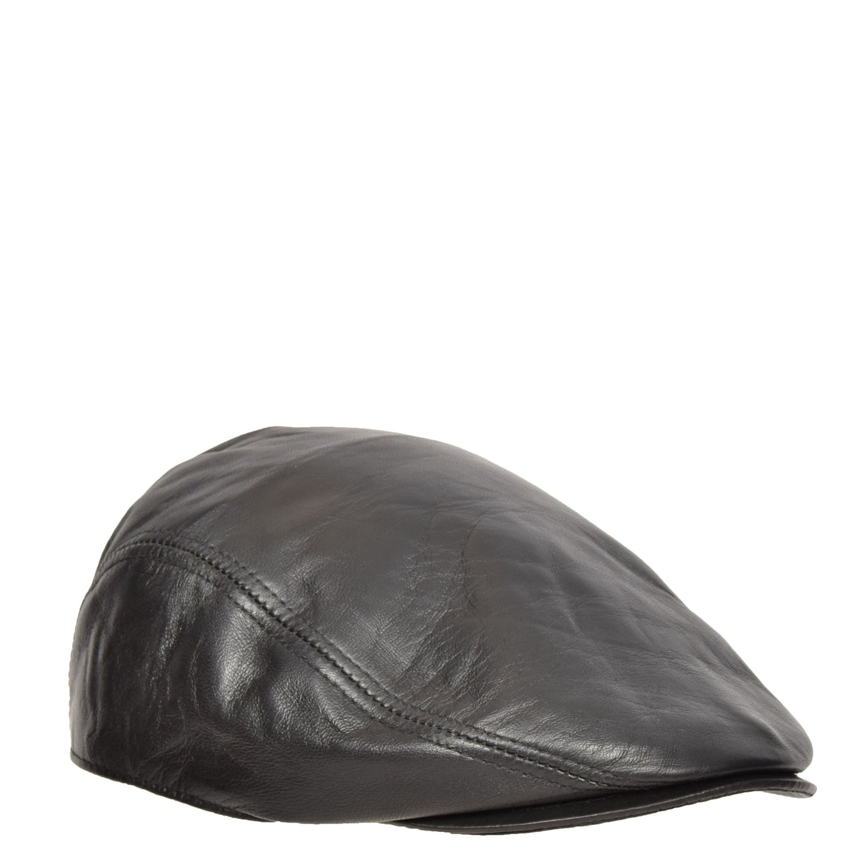 Soft Leather Classic Flat Cap Black - genuine leather flat cap in black with polyester lining
