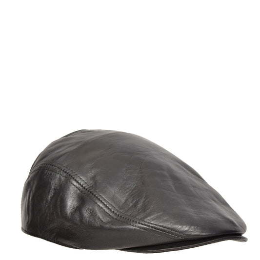 Soft Leather Classic Flat Cap Black - genuine leather flat cap in black with polyester lining