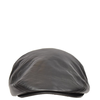 Soft Leather Classic Flat Cap Black - genuine leather flat cap in black with polyester lining