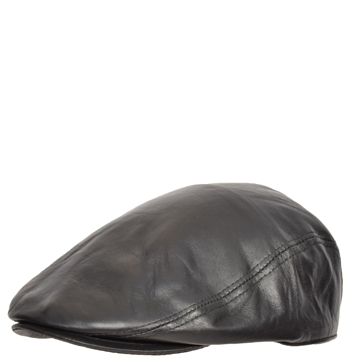 Soft Leather Classic Flat Cap Black - genuine leather flat cap in black with polyester lining